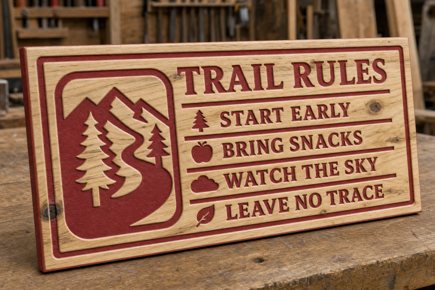 Trail Rules — CNC-Carved Wood Sign | Ready to Hang
