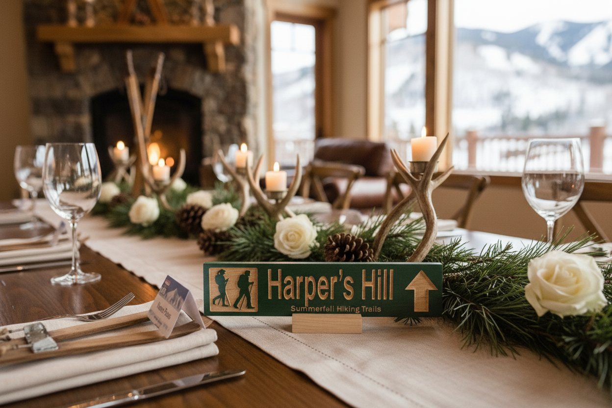 Hiking Sign Alpine Wedding Table