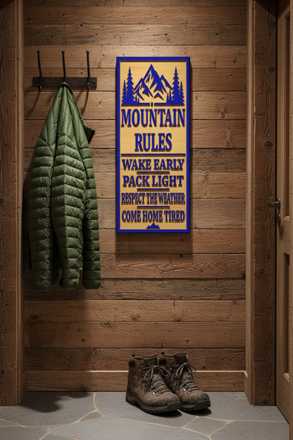 Mountain Rules — Framed Navy Face — Chalet Hallway