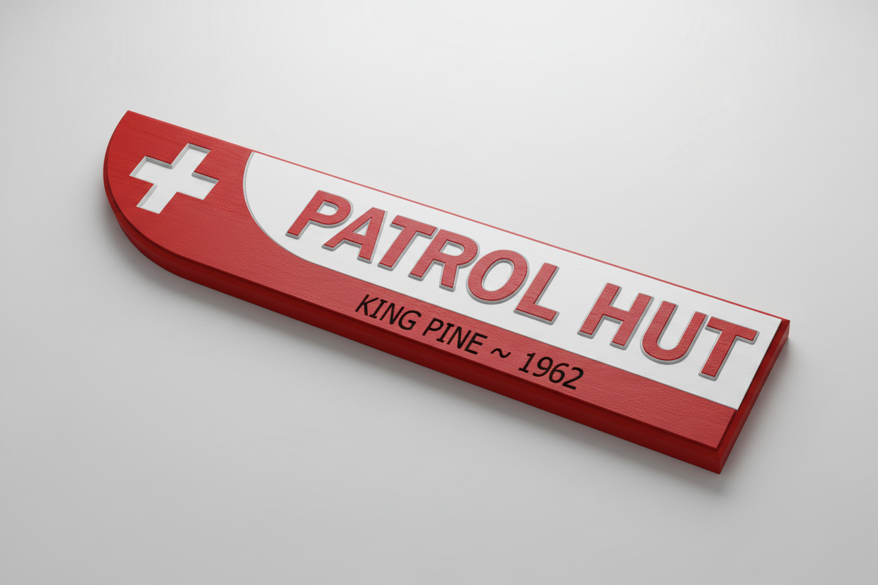 Euro Style Ski Trail Sign — Red, Patrol Hut