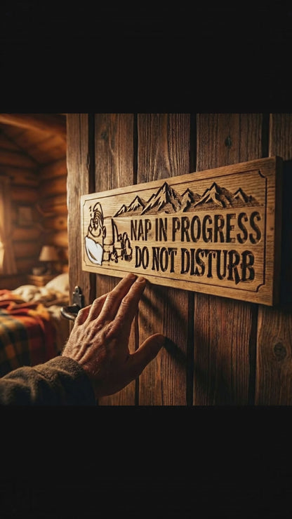 "Nap In Progress" Mountain Sign | Classic Wood Carved Sign