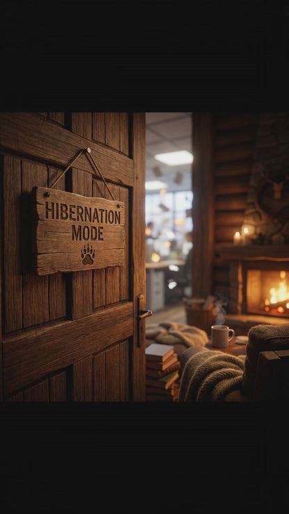 "Hibernation Mode" Sign | Carved Wood Bear Paw Decor