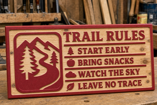 Trail Rules — CNC-Carved Wood Sign | Ready to Hang
