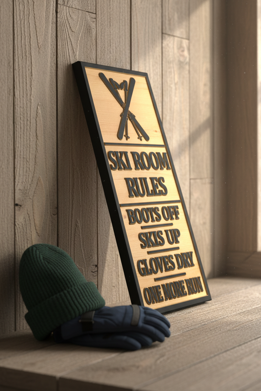 Ski Room Rules — Black Face Framed — Leaning