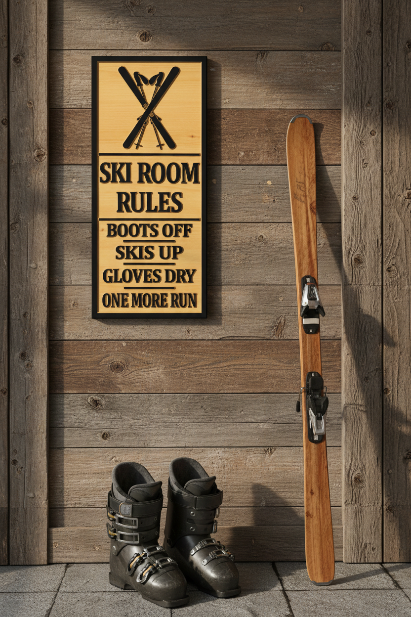Ski Room Rules — Black Face Framed — Ski Room Wall