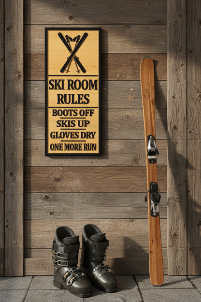 Ski Room Rules — Black Face Framed — Ski Room Wall