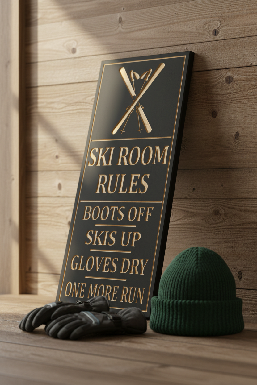 Ski Room Rules — Black Face VCarve — Leaning