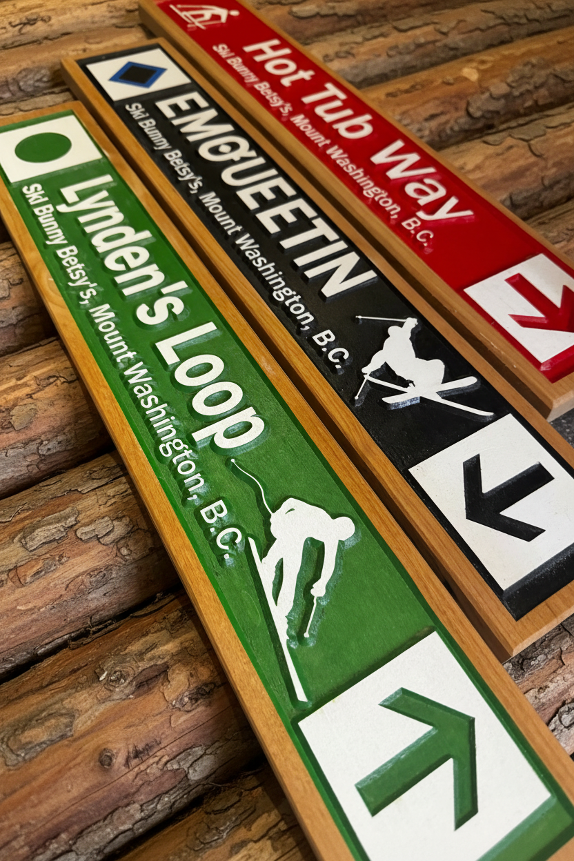 Trail signs — aligned, consistent wood border
