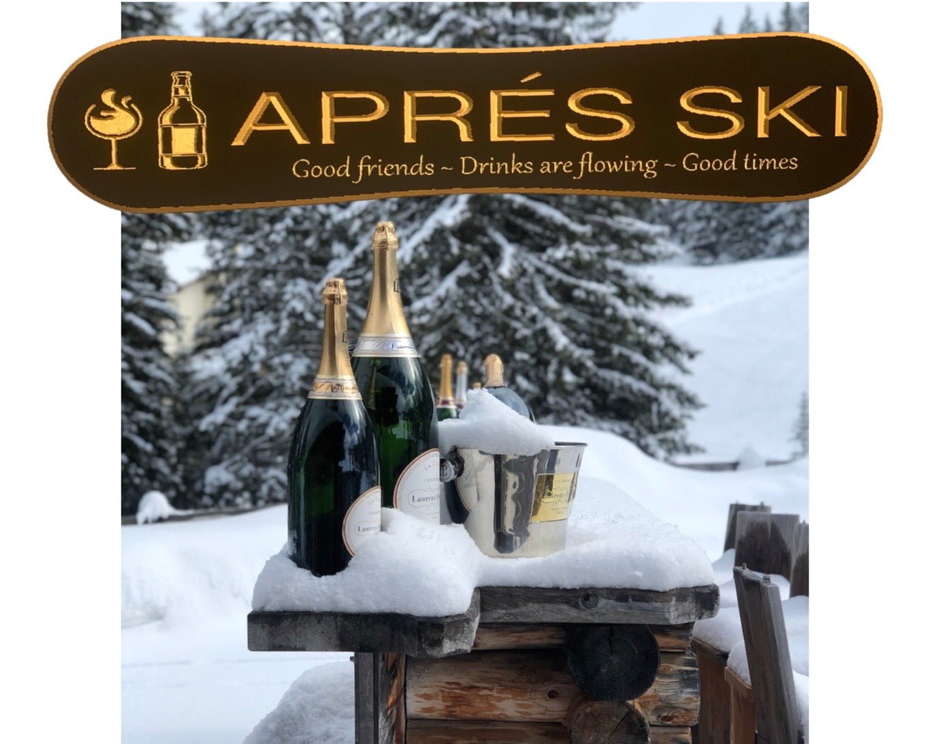 Apres Ski snowboard / fat ski shaped sign with personalized saying - Advent Wood Products