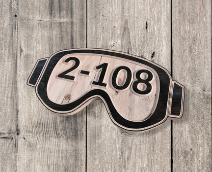 Ski Goggle Shaped name or house number Sign - Advent Wood Products