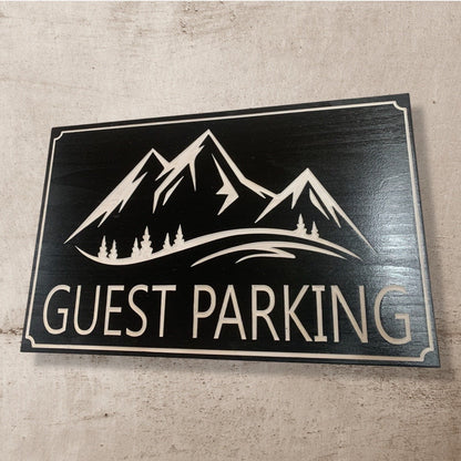 Guest Parking Mountain-scape wood carved sign - Advent Wood Products