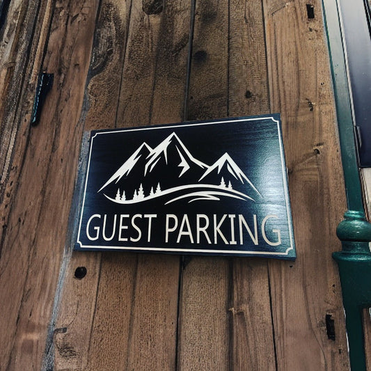 Guest Parking Mountain-scape wood carved sign - Advent Wood Products
