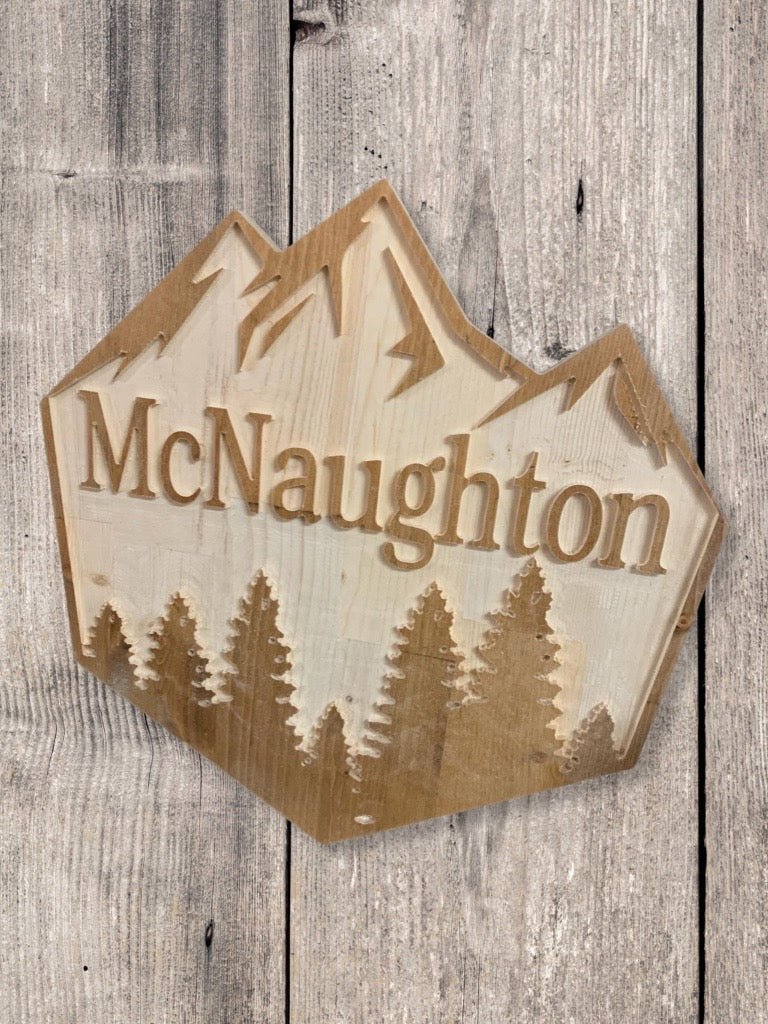 Mountain & Trees Family Name Sign - Advent Wood Products