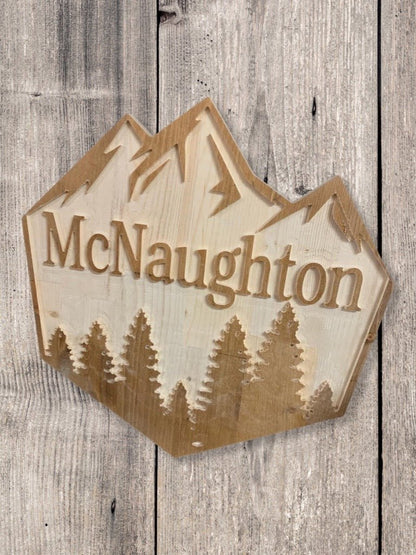 Mountain & Trees Family Name Sign - Advent Wood Products