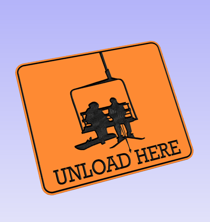 Ski "Unload Here" chairlift couple sign - Advent Wood Products