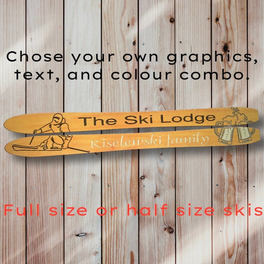 Skis (pair) personalized wood carved sign - Advent Wood Products