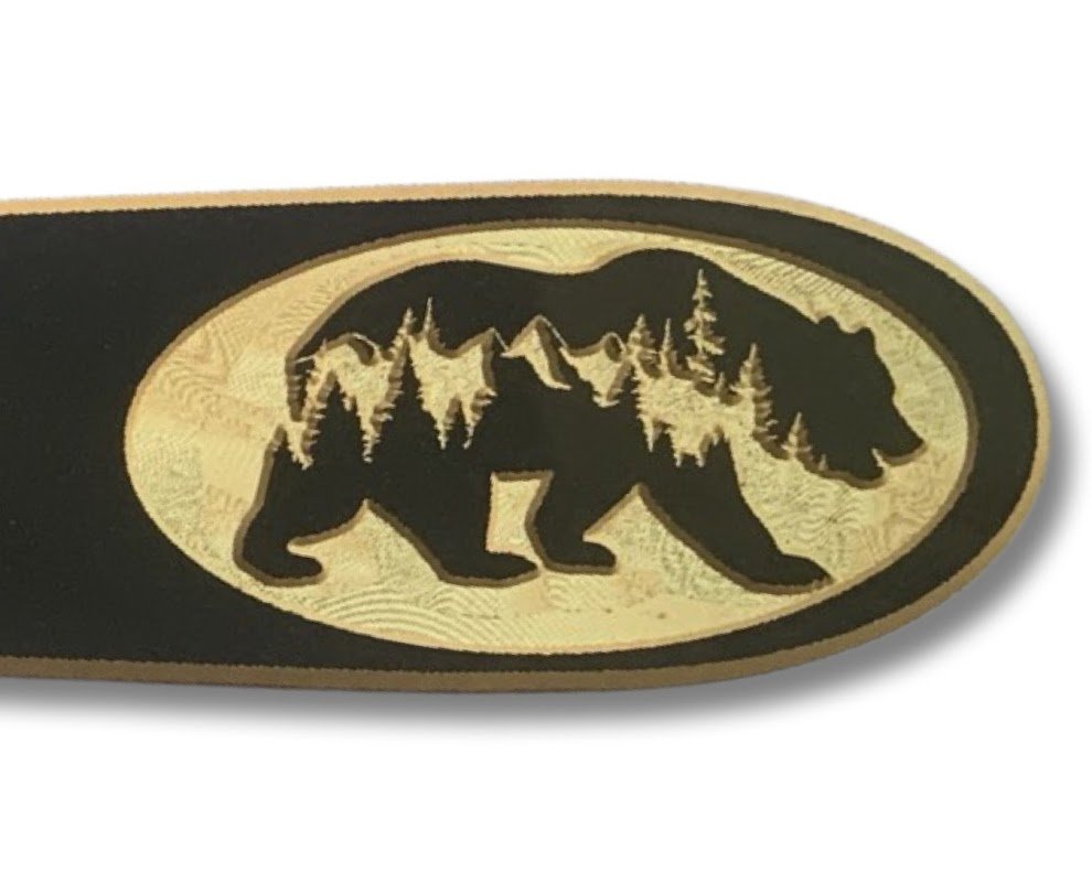Welcome personalized snowboard / fat ski shaped sign with spirit bear - Advent Wood Products